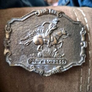 Vintage Pony Express Belt Buckle US Mail Horse Rider Western Cowboy Equestrian